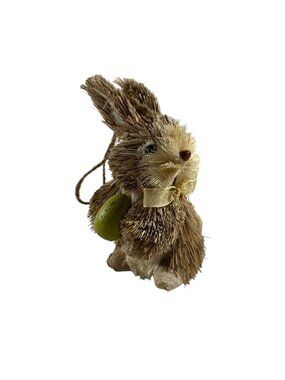 Pier 1 Imports Sisal Bunny Rabbit Easter Figurine Green Egg Rustic Spring Decor